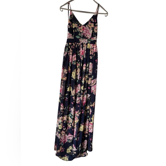 Miss Avenue Navy blue floral Maxi Dress Surplice Split Sleeveless Strappy Sundre - Picture 3 of 11
